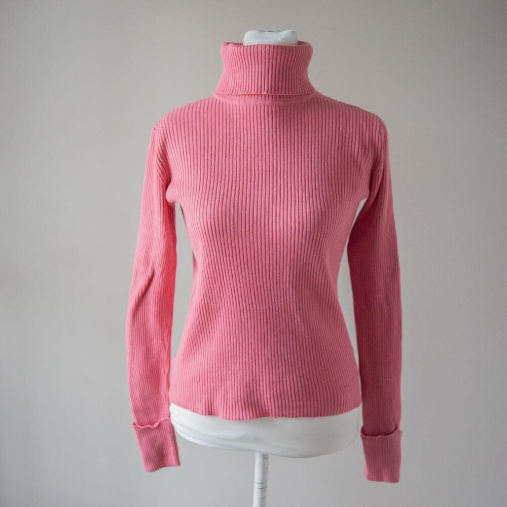 Vintage Y2k Cashmere / Silk Preppy Glam Pink Ribbed Turtleneck